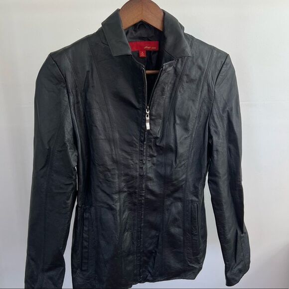 Black Max USA Women’s Genuine Leather Black Fitted Zipper Up Jacket Size Small - Picture 2 of 15